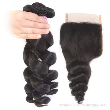 10A Grade Brazilian Loose Wave Virgin Hair Bundles, Unprocessed Human Hair Extensions and lace closures